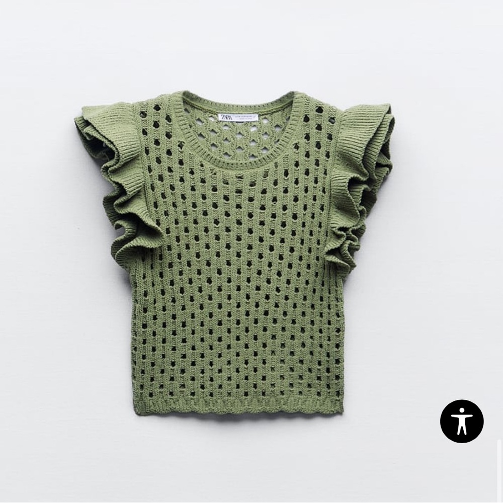 Zara Ruffle Sleeve Chenille Top NWOT